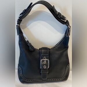 Coach Hampton Black Pebbled Leather Hobo Shoulder Bag Vintage Legacy Purse